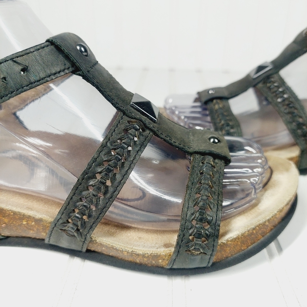 ABEO Gray Leather Woven Studded Comfort Sport Sandal H129 - Picture 8 of 13